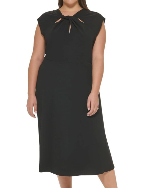 Dkny Dresses & Skirts - NWT DKNY Womens Black Scuba Crepe Twist Keyhole Neck Midi Dress PLUS SIZE 20W